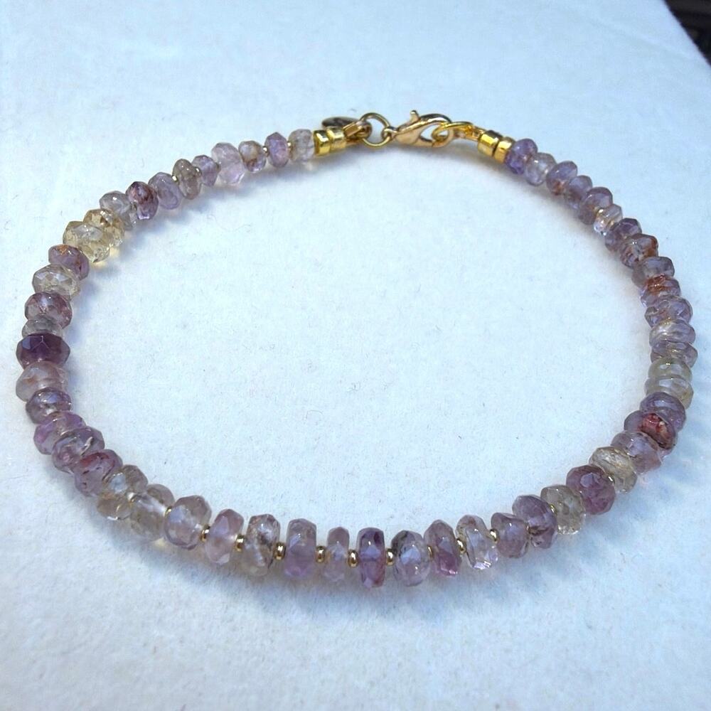 6" Ametrine Bracelet, Delicate, Gemstone, Artisan, Minimalist, Purple, Orange